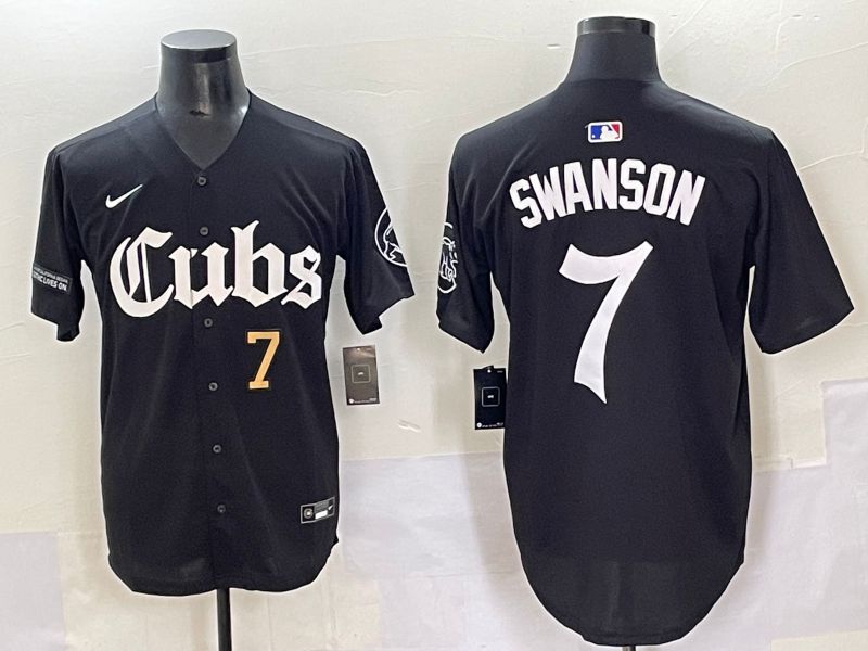 Men 2025 Chicago Cubs #7 Swanson Black Five generations Joint Name Nike MLB Jersey style 5->chicago cubs->MLB Jersey